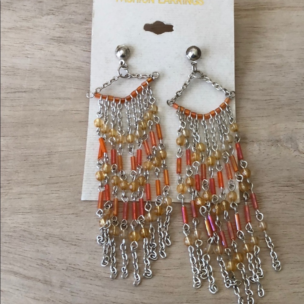 🍭Boho long beaded statement earrings orange - Picture 3 of 3